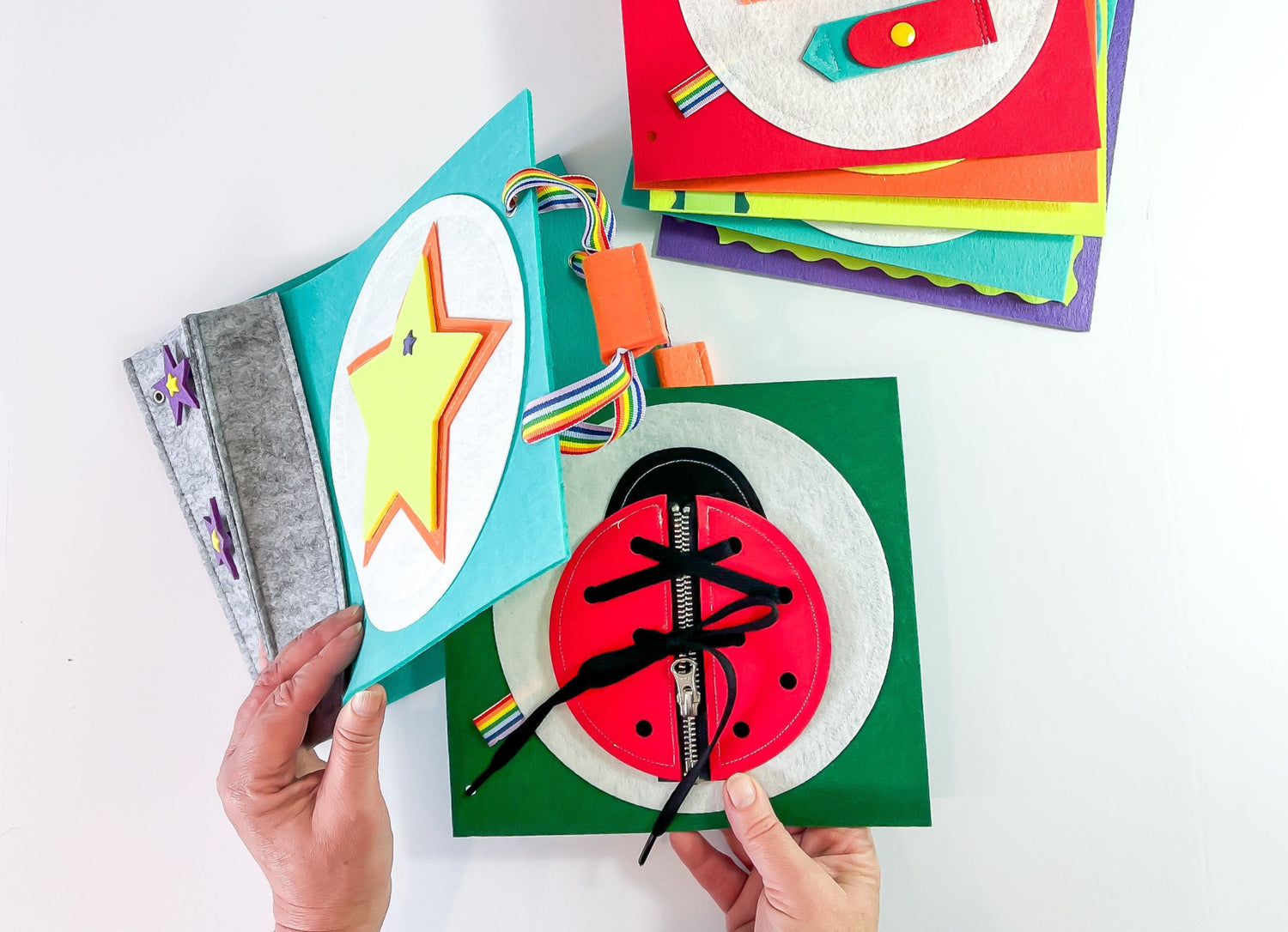 Colorful childrens books with add on activity pages