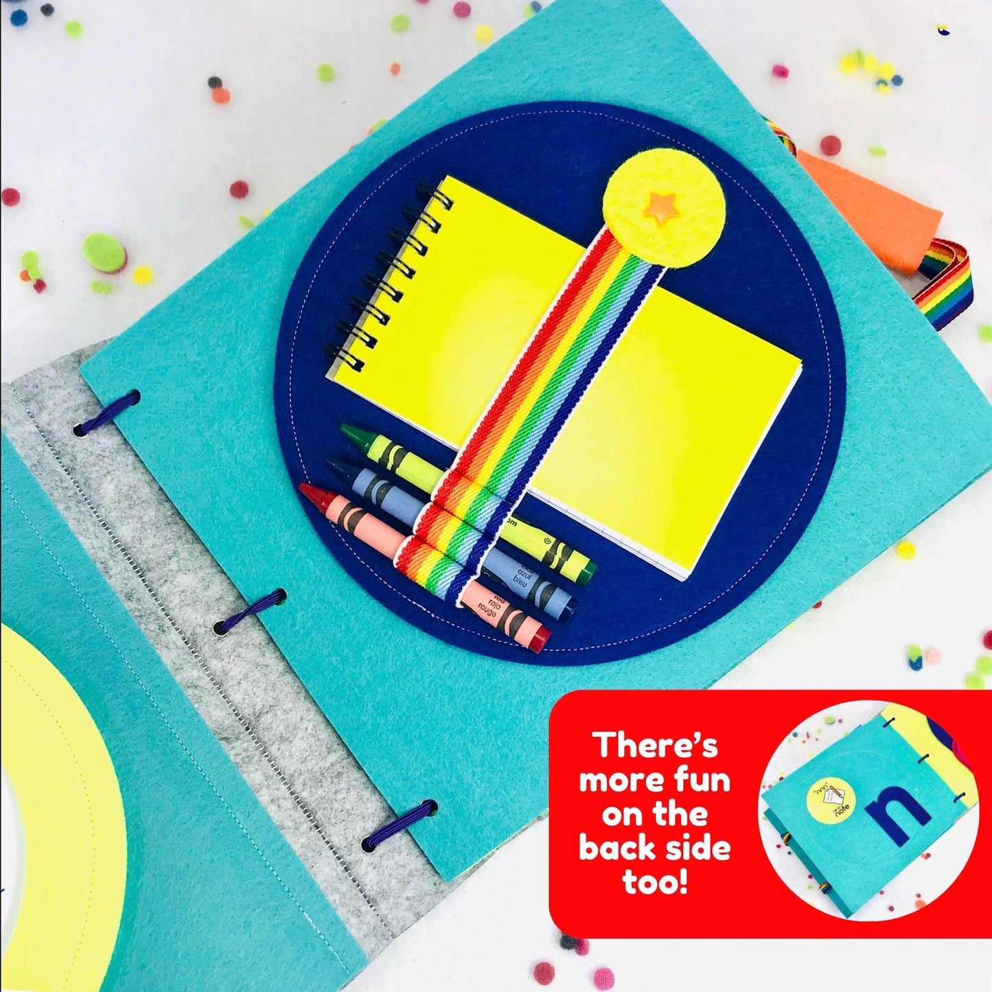 Notebook and Crayons Quiet Book Page - tinyfeats
