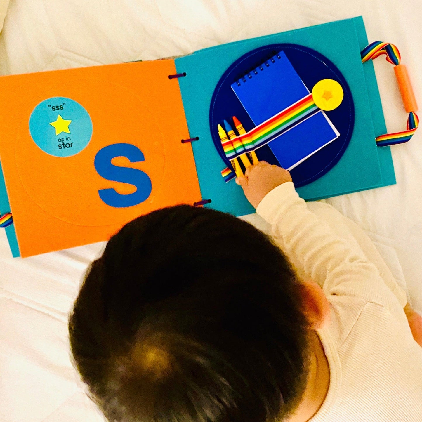 Notebook and Crayons Quiet Book Page - tinyfeats