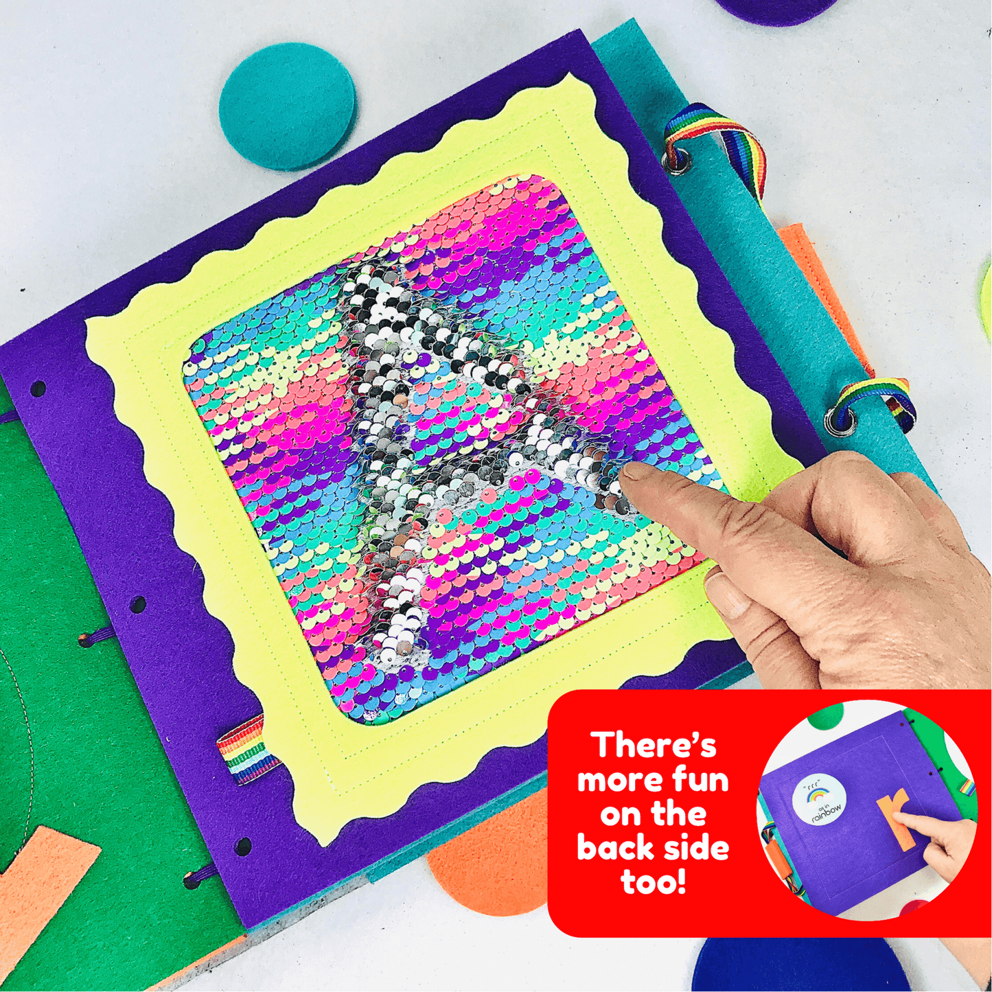 Mermaid Sequins Rainbow Quiet Book Page - tinyfeats