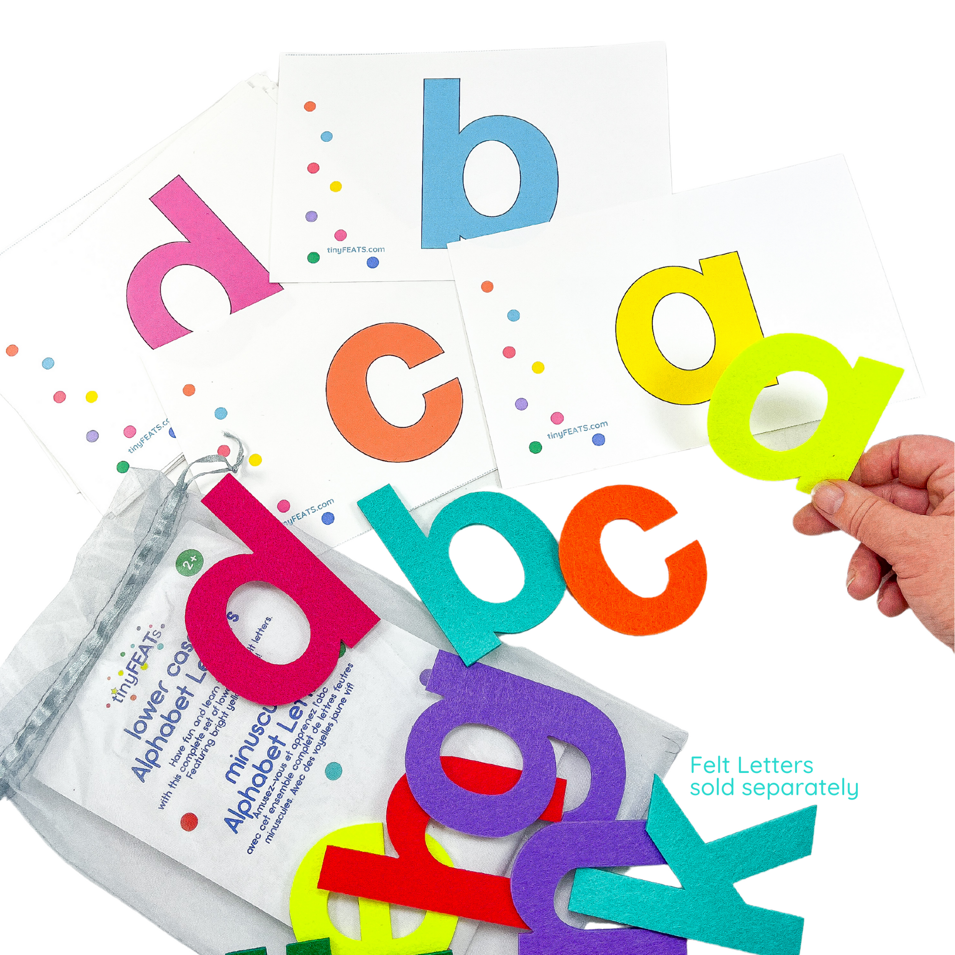 block letters and flashcards to teach the abcs